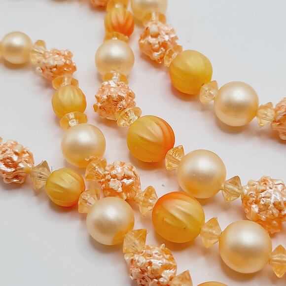 Vintage Hong Kong Lucite Necklace 4-Strand 22" Orange Peach Multi Bead - Picture 7 of 11